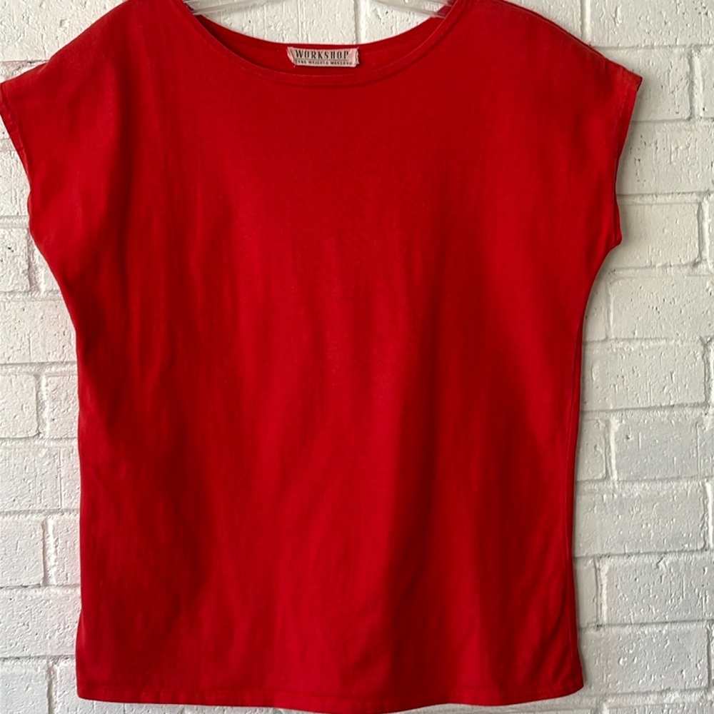 Workshop Fenn Wright & Manson Top T-shirt Size M Round Neck Cap Sleeve Vintage.